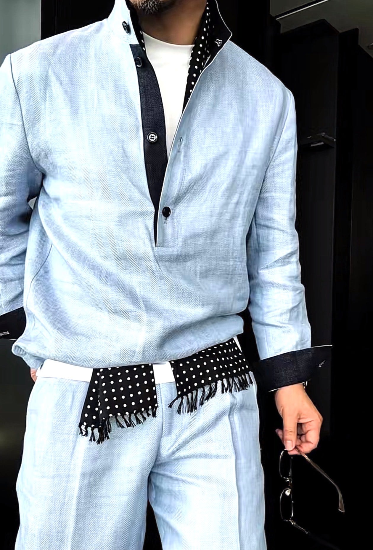 Premium Linen Mandarin Collar Suit