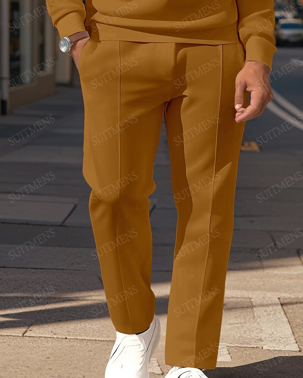 Men's Casual Colorblock Personalized Long Sleeve Polo Shirt Set 004