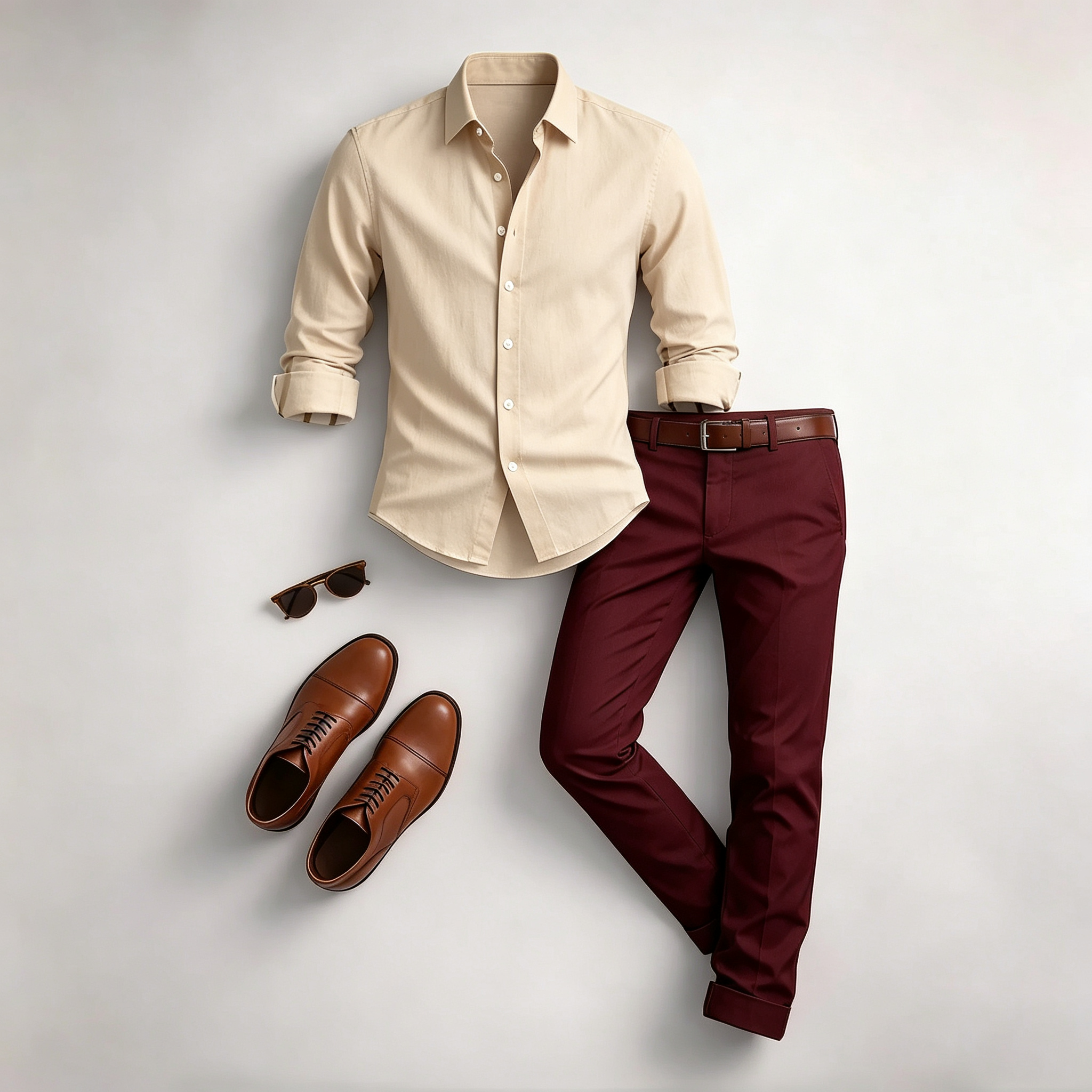 Men's Casual Print Long-Sleeve Shirt and Pants Two Piece Set 