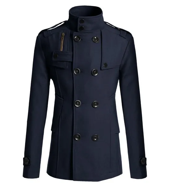 Men's Slim Mid-Length Woolen Trench Coat
