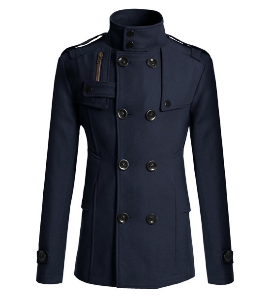Men's Slim Mid-Length Woolen Trench Coat
