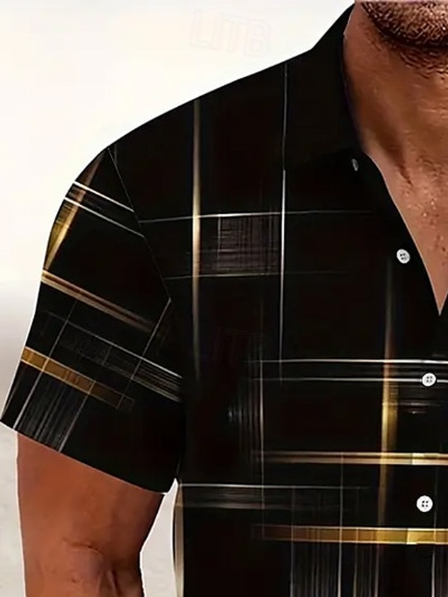 FIP Vintage Geometric Art Print Men's Button Pocket Short Sleeve Shirt Big & Tall