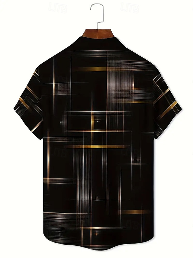 FIP Vintage Geometric Art Print Men's Button Pocket Short Sleeve Shirt Big & Tall