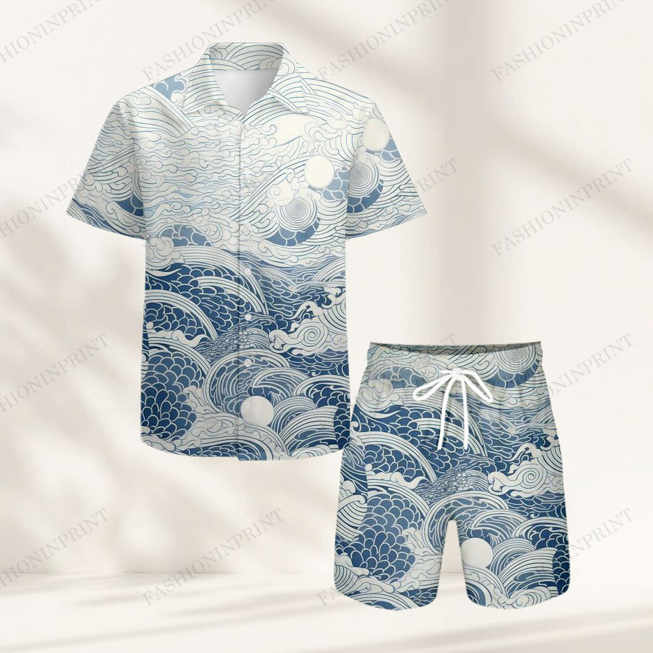 Men's Casual Short-Sleeved Shirt And Shorts Two-Piece Set