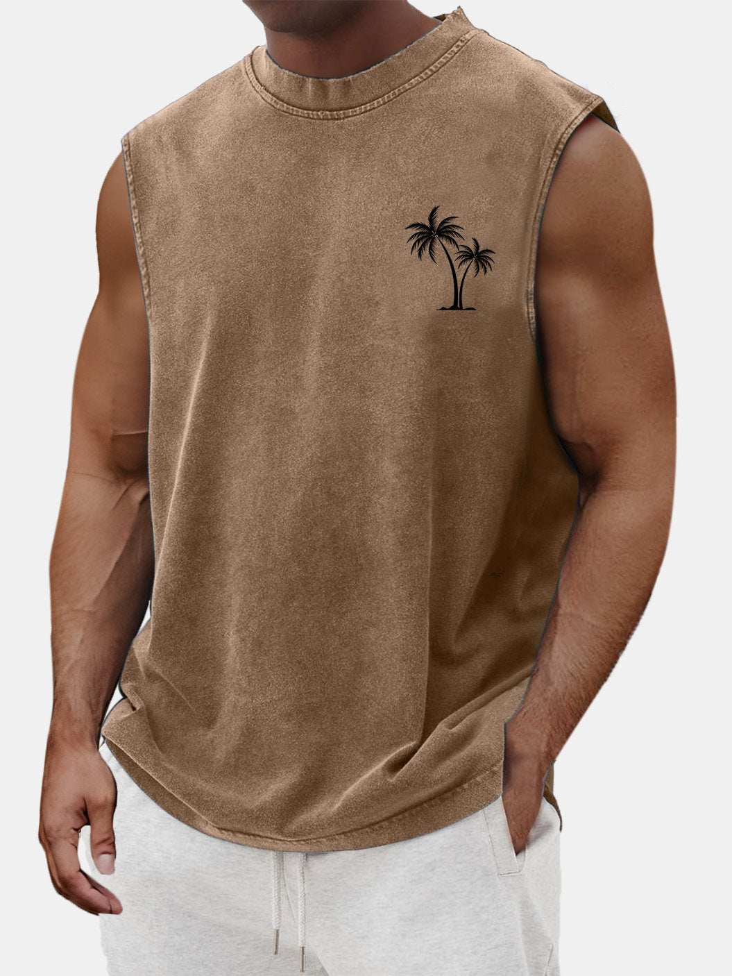 Men's Summer Casual And Comfortable Coconut Print Sleeveless T-shirt