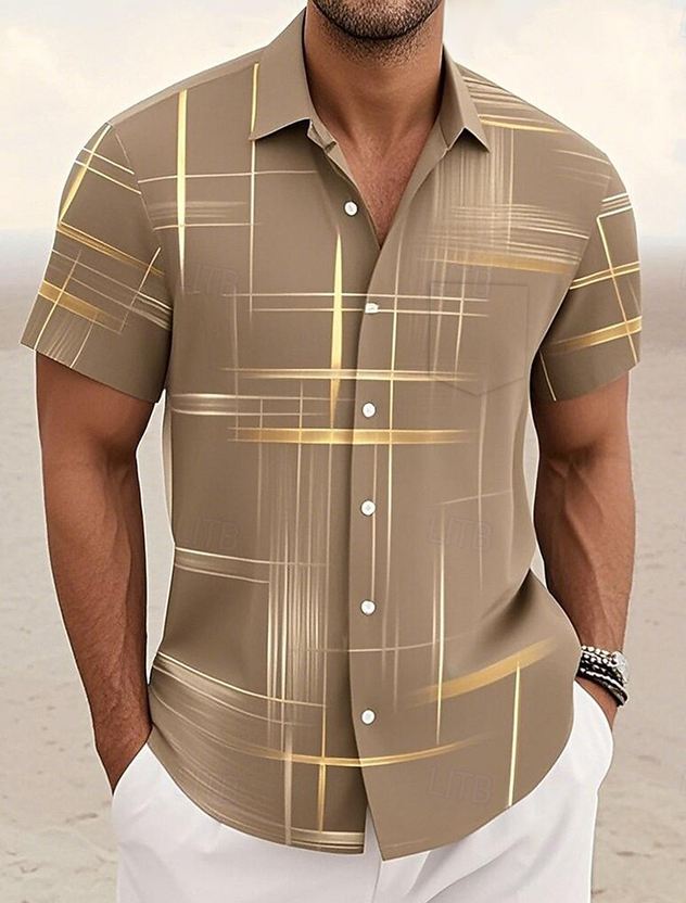 FIP Vintage Geometric Art Print Men's Button Pocket Short Sleeve Shirt Big & Tall