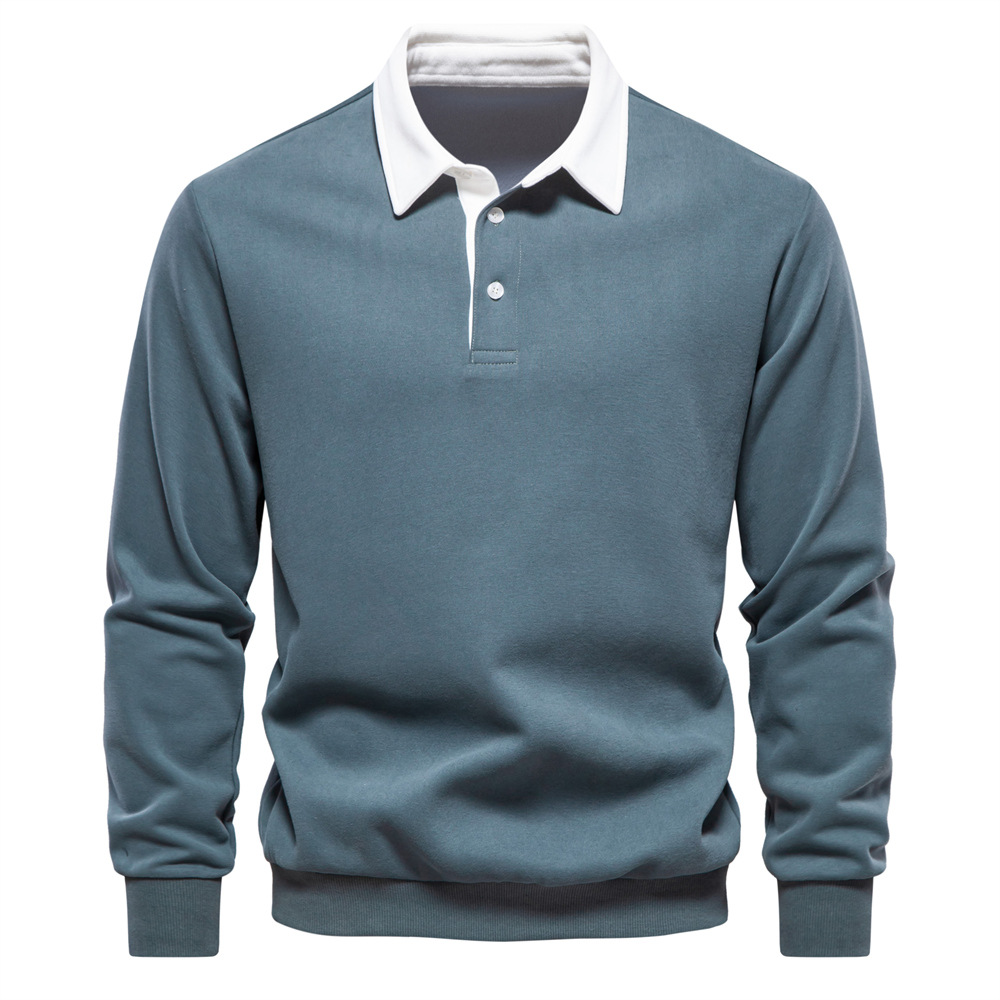 Men's Lapel Collar Contrast Color Long Sleeves Sweatshirt