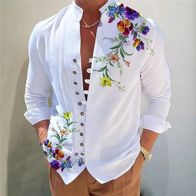 Men's Casual Button-Up Collar Long Sleeves Blouses & Shirt Tops