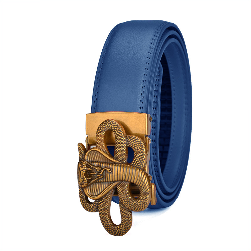 Retro-Style Cobra Metal Buckle Leather Belt