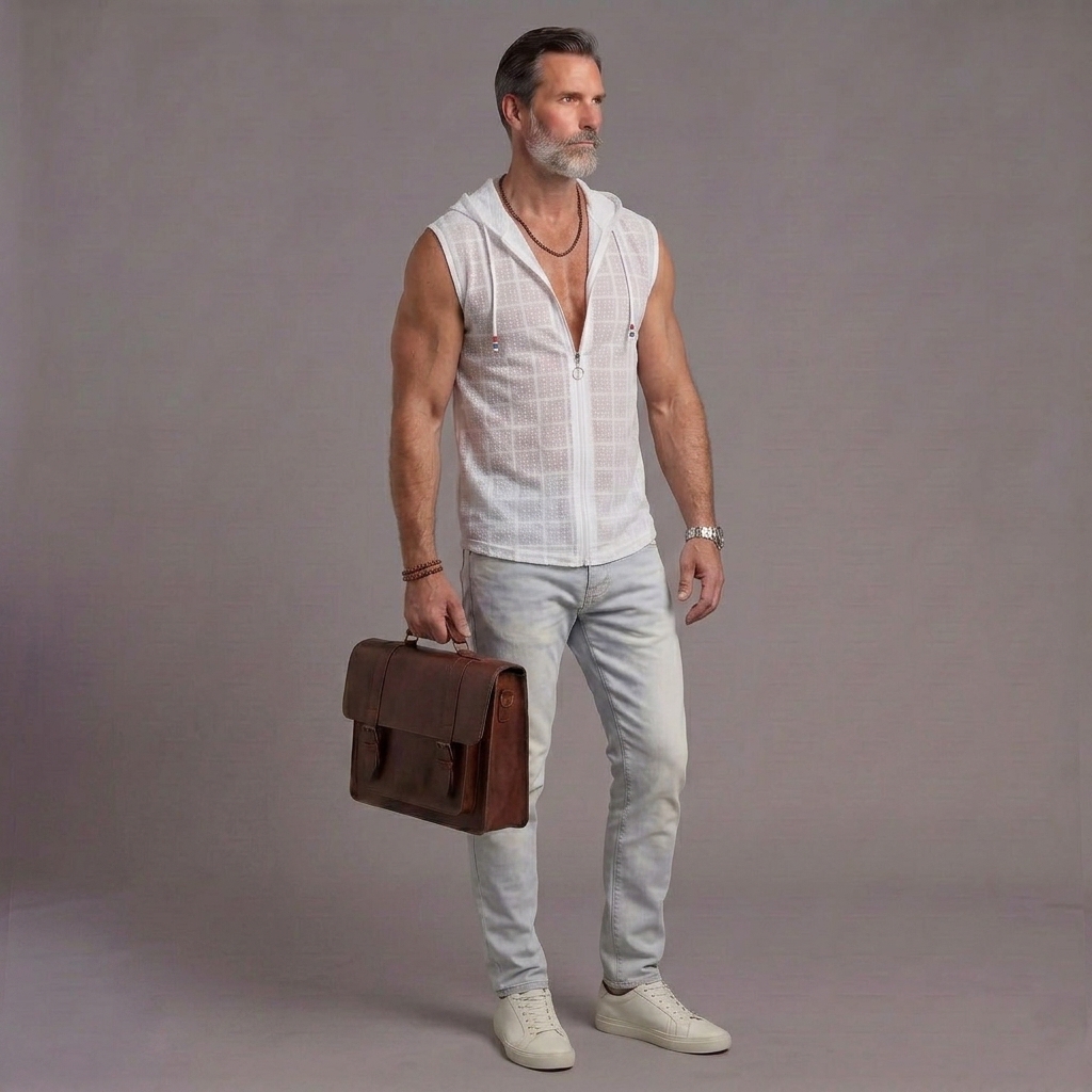 Summer Plaid Sleeveless T-Shirt For Men, Polo Collar, Loose Fit