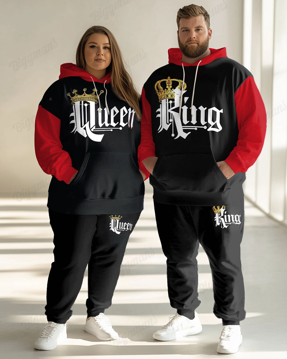 Couple's Fashion Casual Plus Size Queen King Large Letter Print Hoodie Set