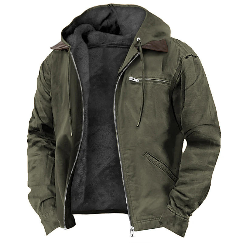 Men's Solid Color Hooded Cotton Jacket