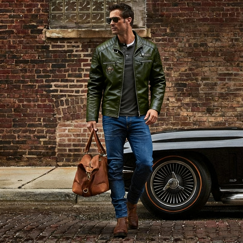 Men's Motorcycle Jacket Plush Leather Jacket