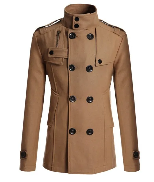 Men's Slim Mid-Length Woolen Trench Coat