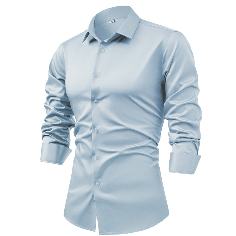 Men's Business Solid Color Long-Sleeve Satin Shirt