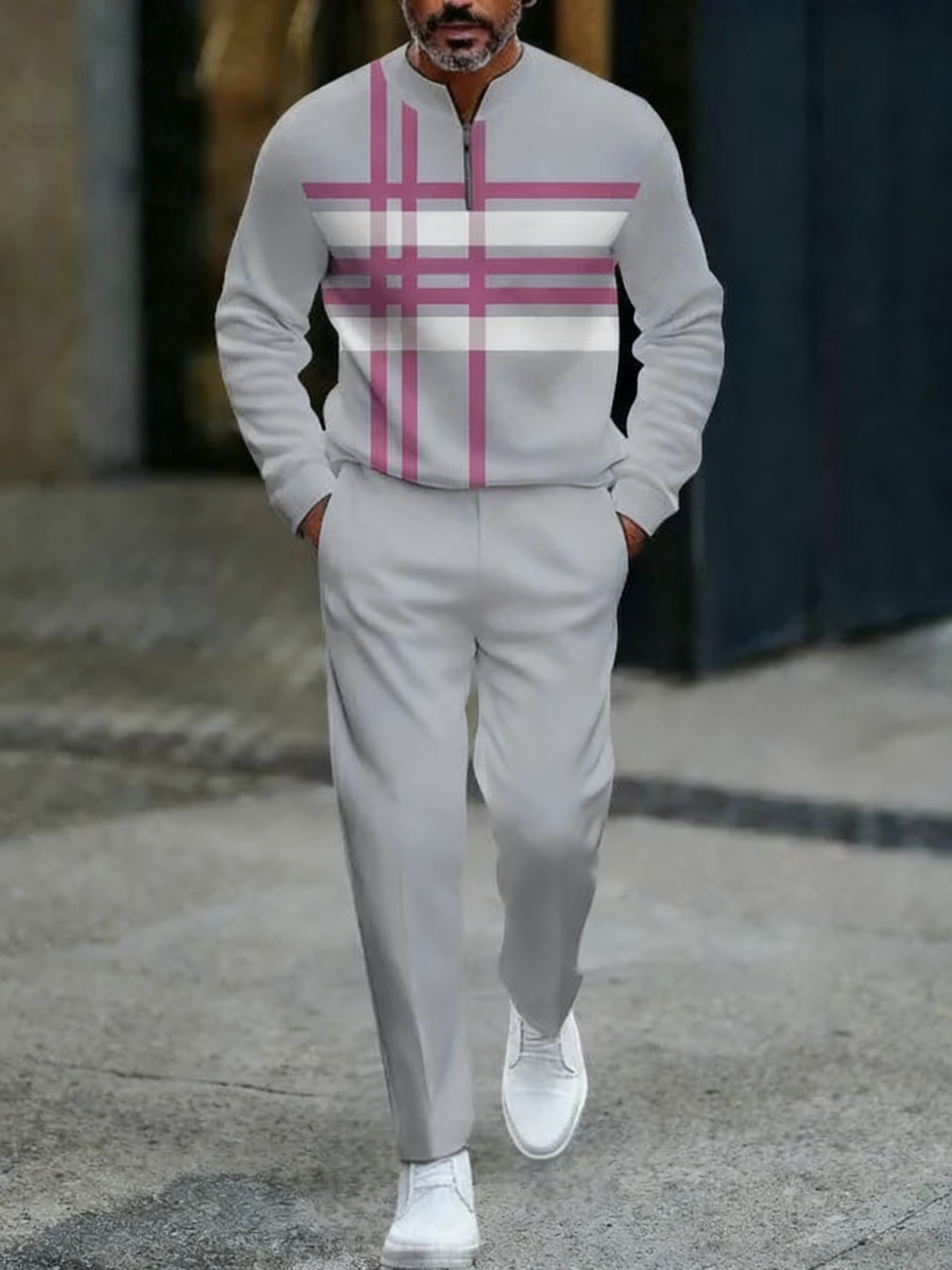 Zipper Long Sleeve Long Pants Two-Piece Set