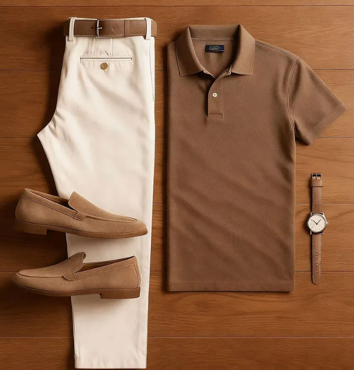 Men's Casual Color Matching Printed Polo-Collar Short Sleeved Trousers Two-Piece Set 15