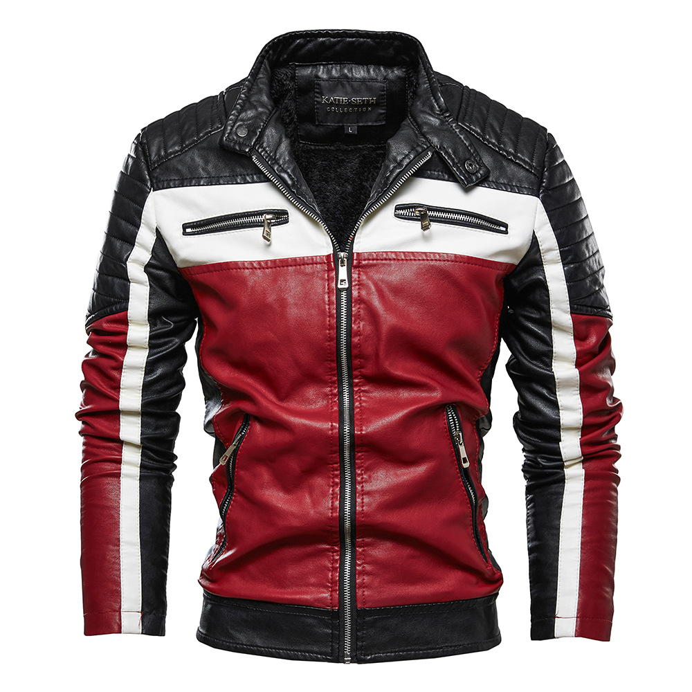 Men's Motorcycle Jacket Plush Leather Jacket