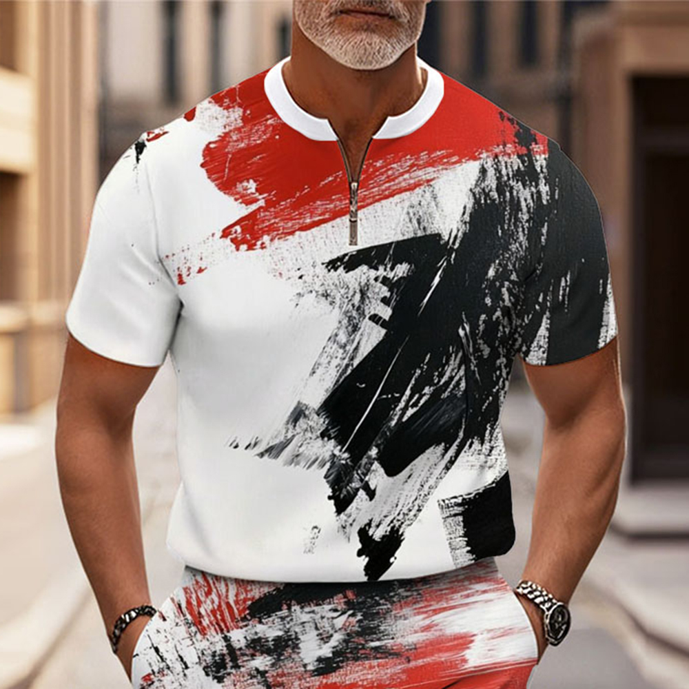 Men's Fashion Casual Round-Neck Geometric Printed Short-Sleeved Two-Piece Set