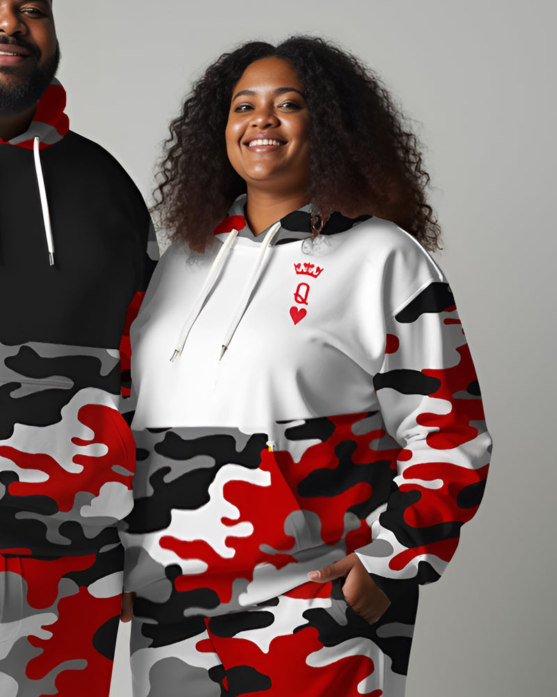 Couple’s Big & Tall Camouflage Playing Cards Print Hoodie Set
