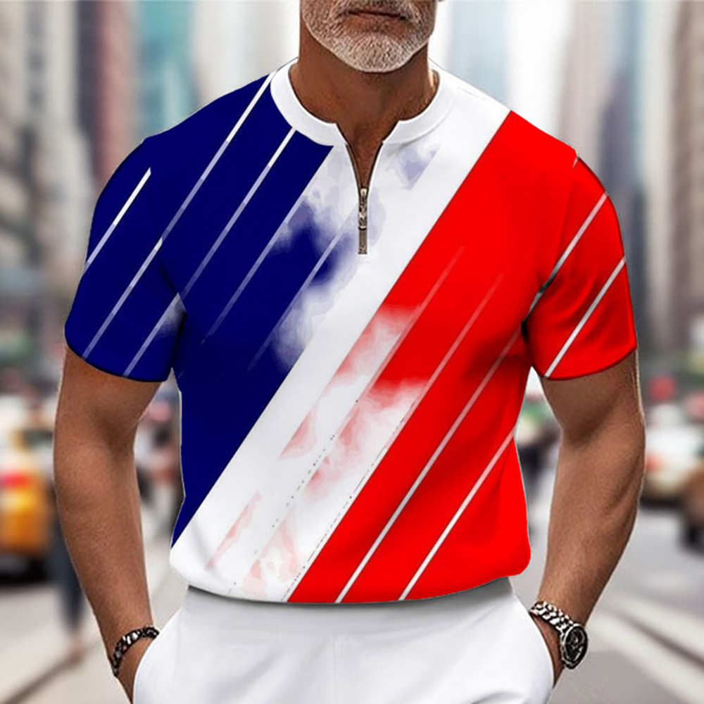 Men's Fashion Casual Round-Neck Geometric Printed Short-Sleeved Two-Piece Set