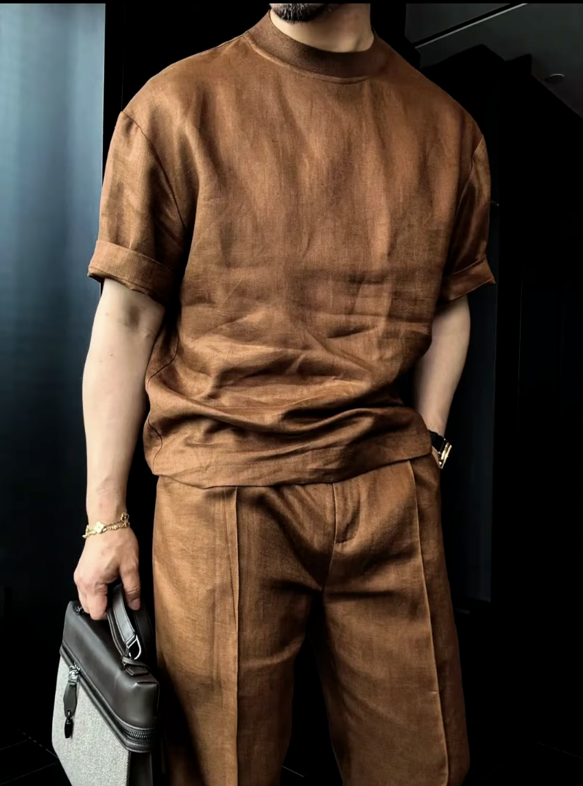 Luxury Premium 2-Piece Summer Set | Round Neck Short Sleeve T-shirt & Breathable Shorts for Men