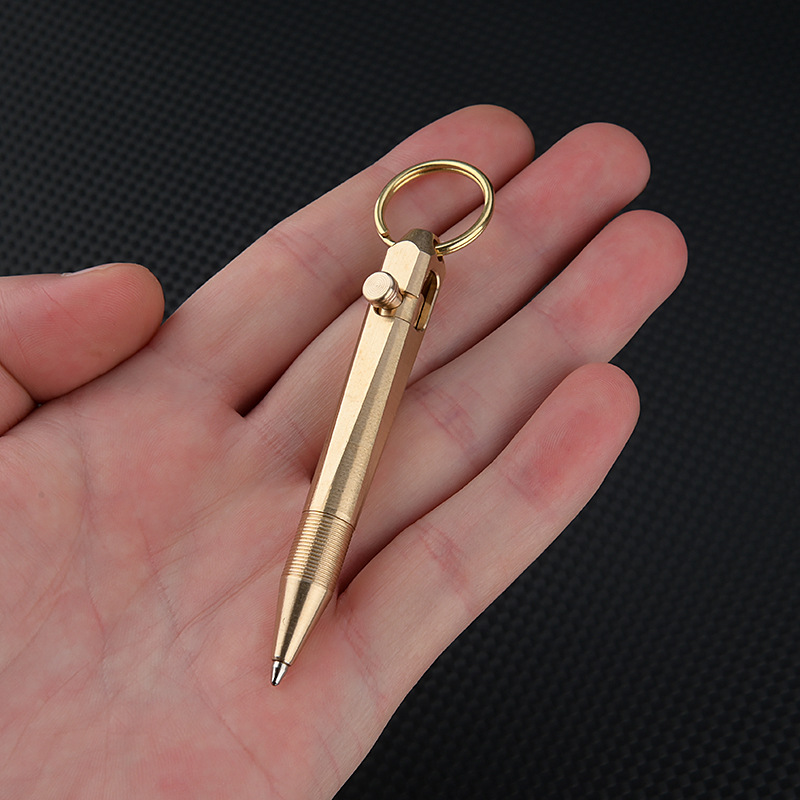 Brass retro mini bolt action pen - Writing tool. Golf scorecard pen. EDC, pocket carry. Camping kit gift.