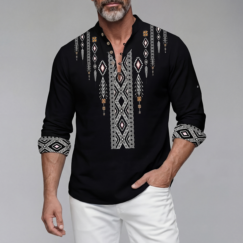 [Copy]Men's Ethnic Style Pattern Long-Sleeved Shirts Tops