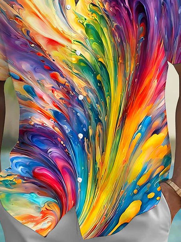 FIP Vintage Gradient Art Print Men's Pride Month Button Pocket Hawaiian Shirt Big Tall