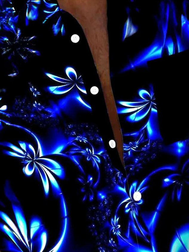 FIP Hawaiian Floral 3D Print Men's Button Pocket Short Sleeve Shirt