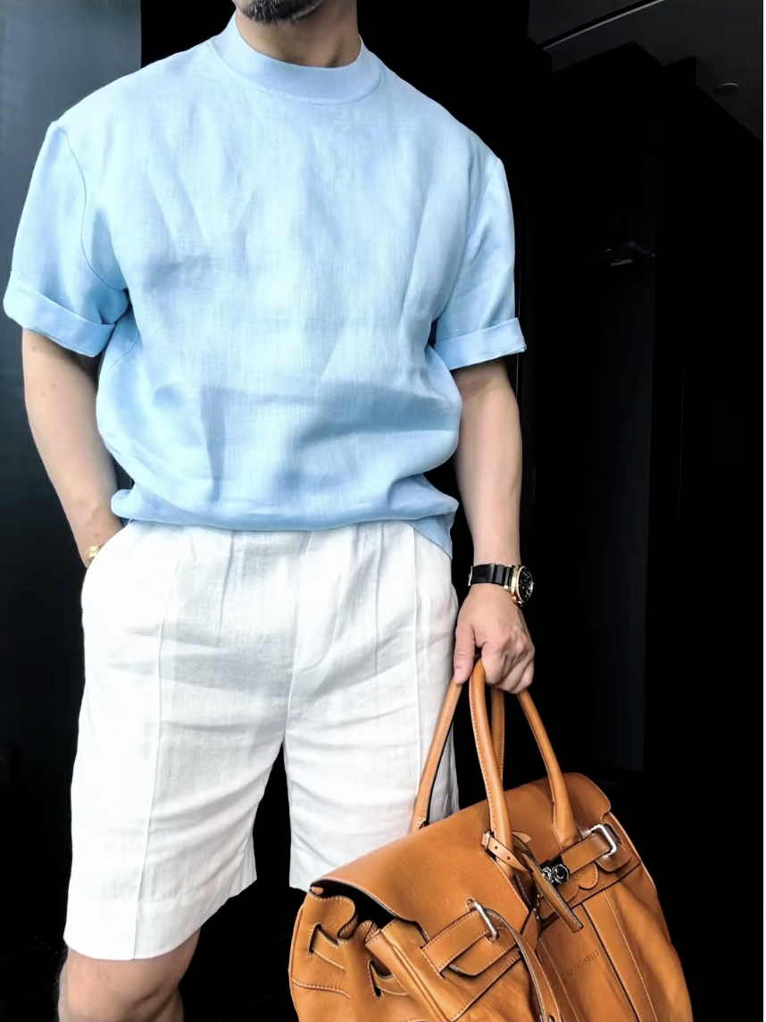Luxury Premium 2-Piece Summer Set | Round Neck Short Sleeve T-shirt & Breathable Shorts for Men