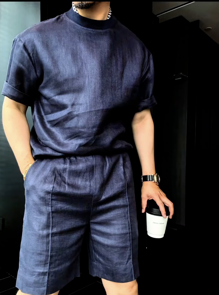 Luxury Premium 2-Piece Summer Set | Round Neck Short Sleeve T-shirt & Breathable Shorts for Men