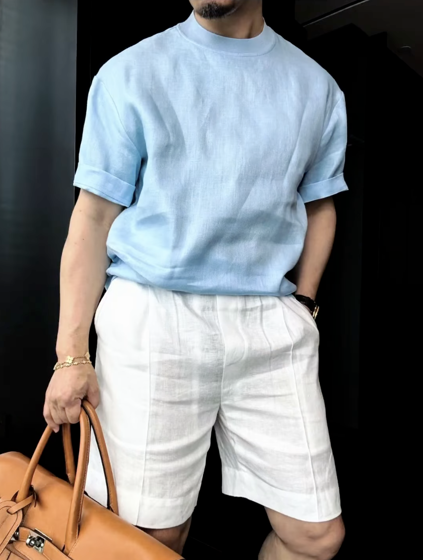 Luxury Premium 2-Piece Summer Set | Round Neck Short Sleeve T-shirt & Breathable Shorts for Men