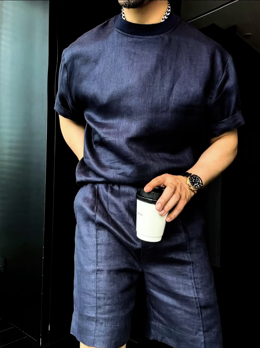 Luxury Premium 2-Piece Summer Set | Round Neck Short Sleeve T-shirt & Breathable Shorts for Men