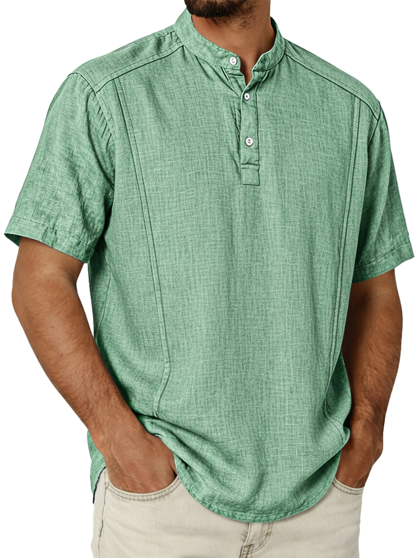 Men's Cotton And Linen Deconstructed Design Casual And Comfortable Short-sleeved Henley Shirt