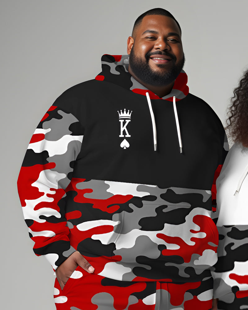 Couple’s Big & Tall Camouflage Playing Cards Print Hoodie Set