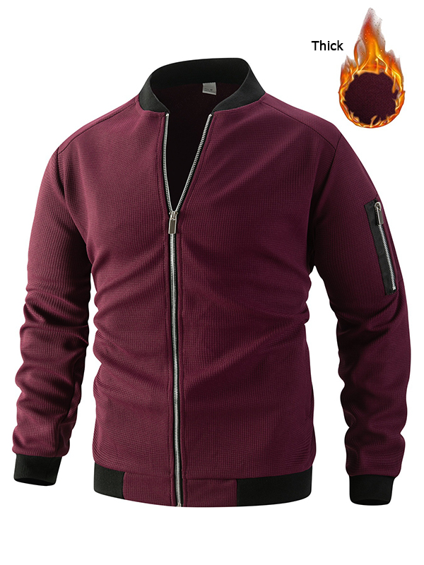 Men's Solid Color Waffle Long Sleeved Jacket