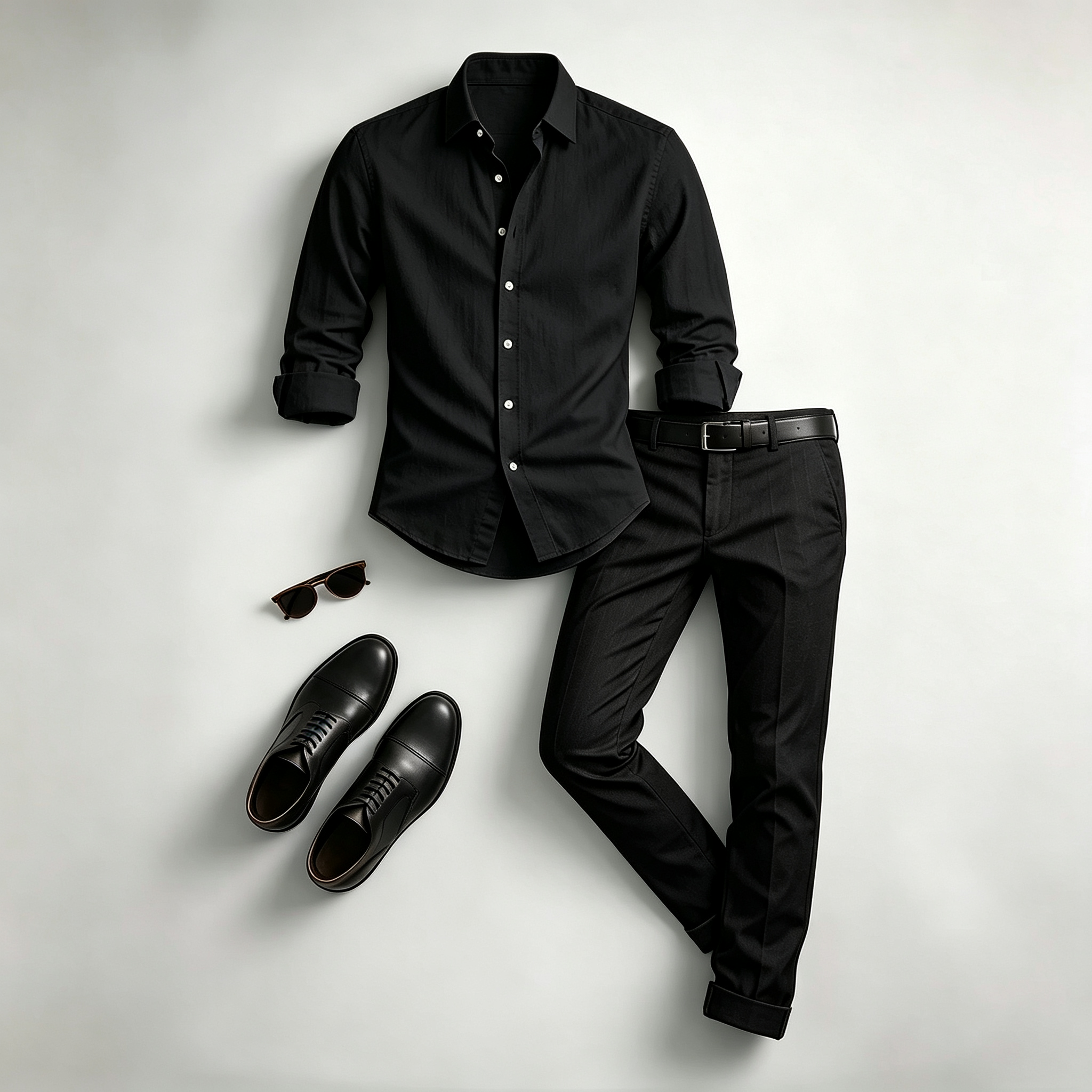 Men's Casual Print Long-Sleeve Shirt and Pants Two Piece Set 