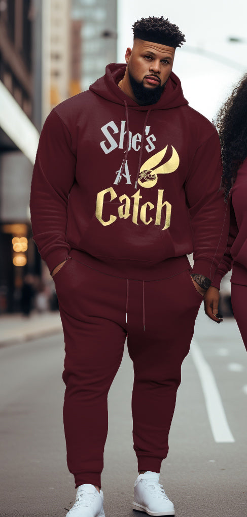 Couple Matching Big & Tall Casual Hoodie Set "She's a Catch-He's a Keep"