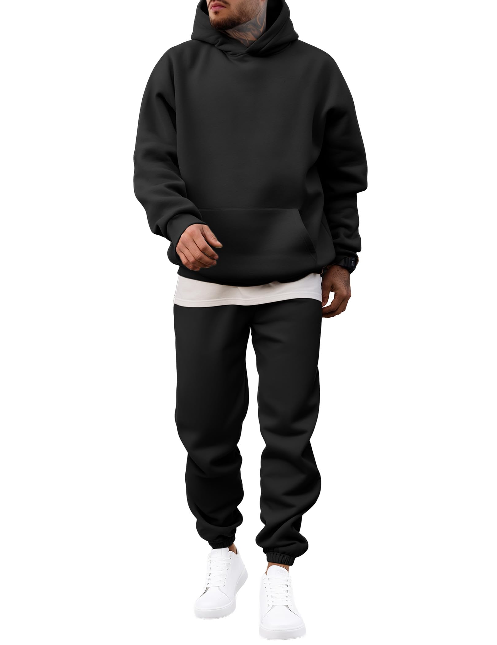 Men's Casual Hoodies Solid Color Long-Sleeved Trousers Two-Piece Sets