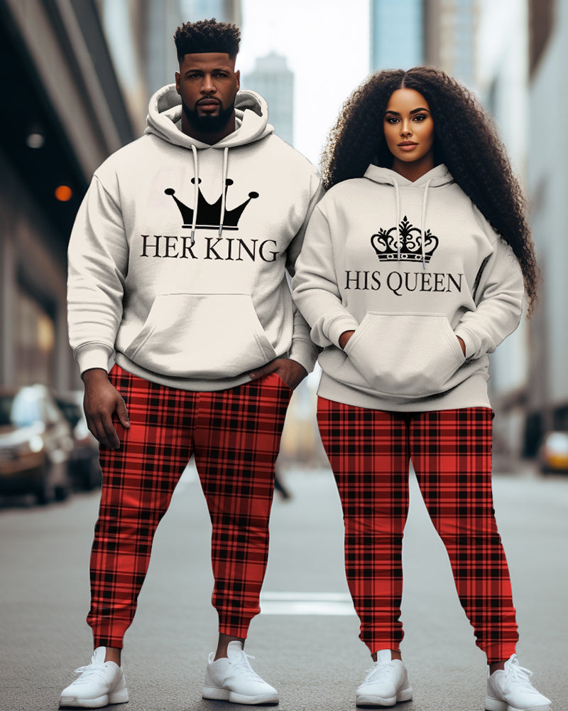 Couple Large Size Casual Outfit Hoodie Set "His Queen-Her King"