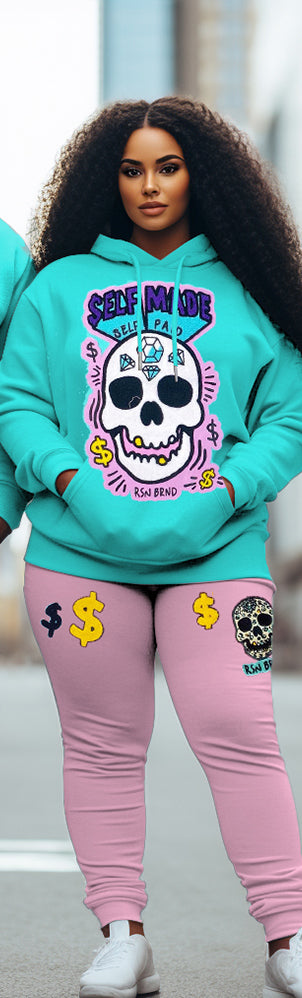 Couple Big & Tall Casual Outfit Self Made Skull Hoodie Set
