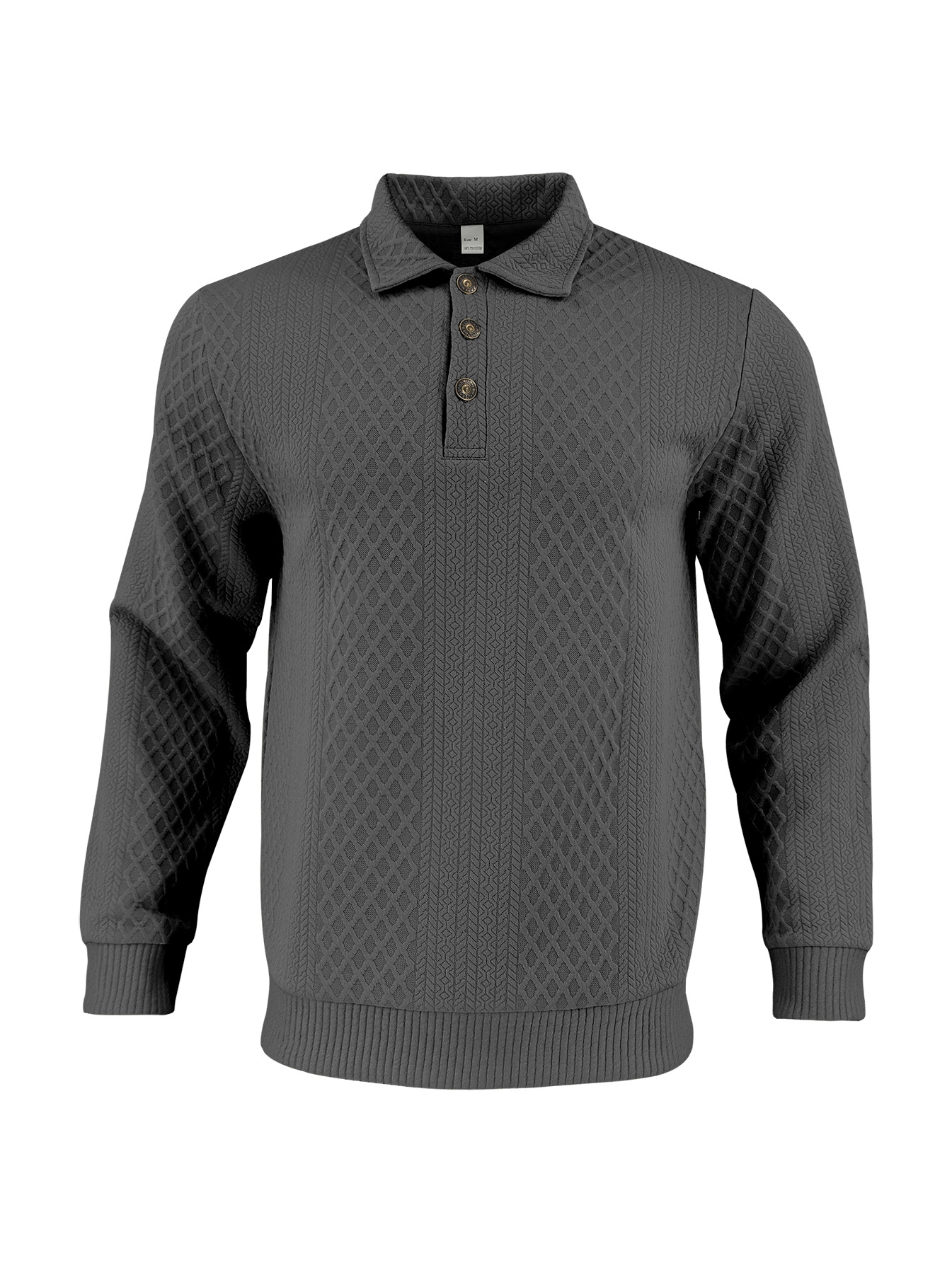 Men's Casual Solid Color Lapel-Collar Long Sleeved Jacquard Polo Shirts