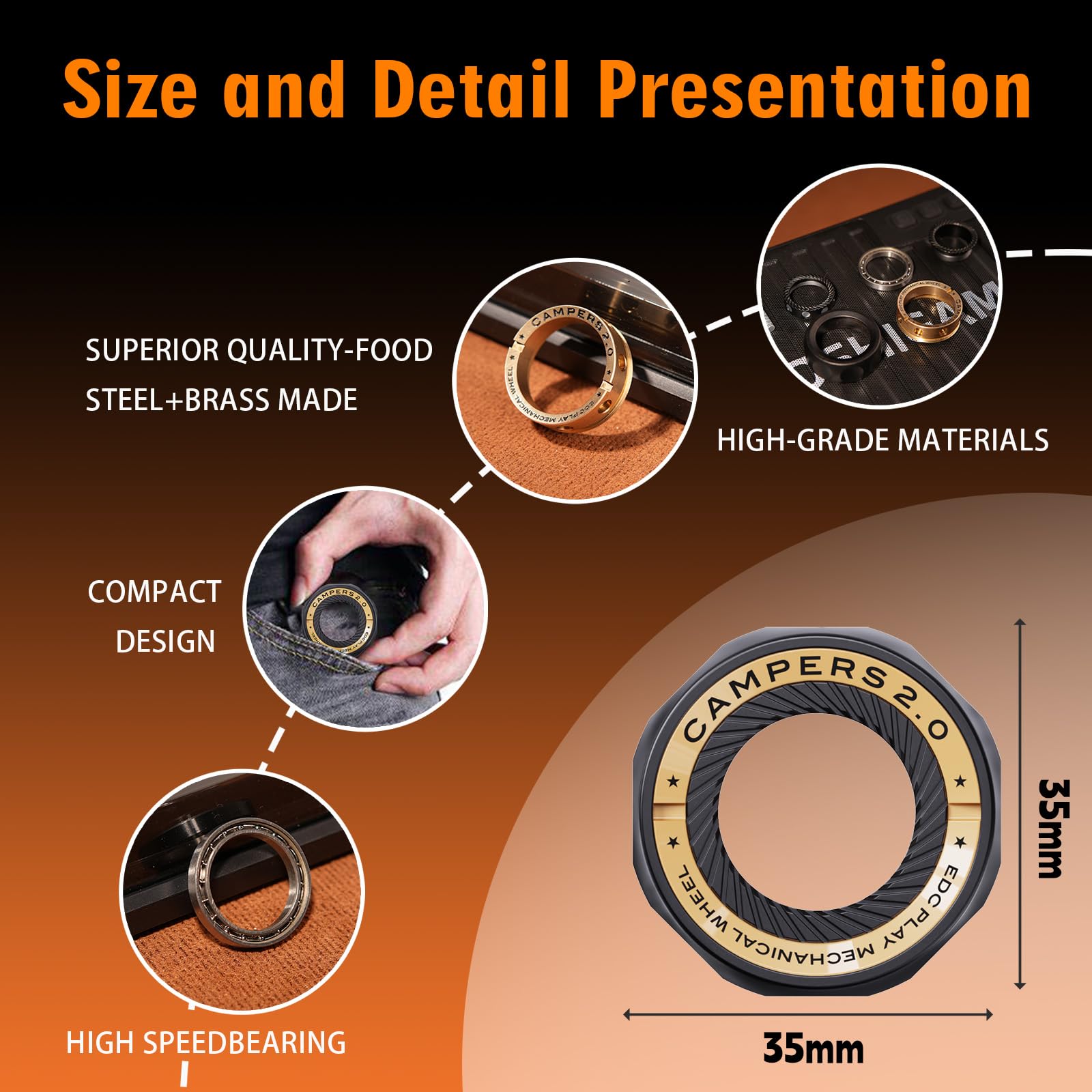 Fidget Spinner for Stress Relief – DIY Magnetic Fidget Ring with Engaging Sounds, EDC Stainless Steel Toys for Adults & Teens, Perfect for Work, Study, Waiting, Gift and Stocking Stuffer
