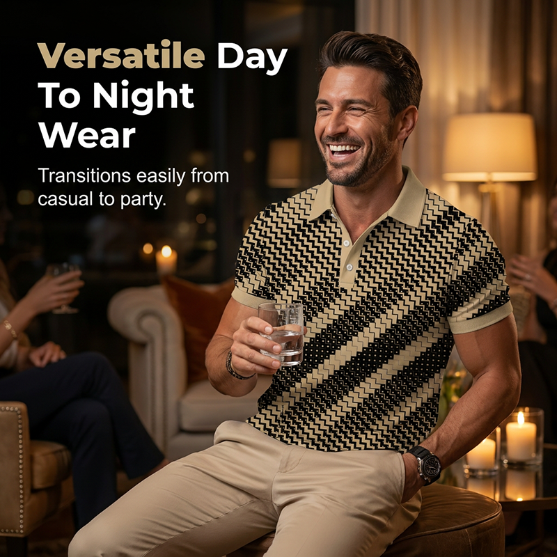⏳Time-Limited Special⏰Men's Geometric Print Collared Shirts – Muscle Fit, Breathable, Fade Resistant ✨