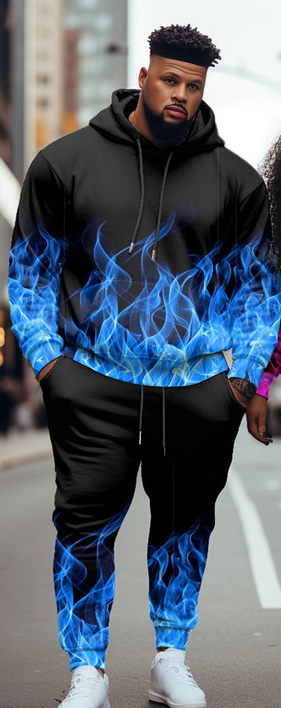 Big & Tall Casual Couple Outfit Colorful Flame Graffiti Hoodie Set