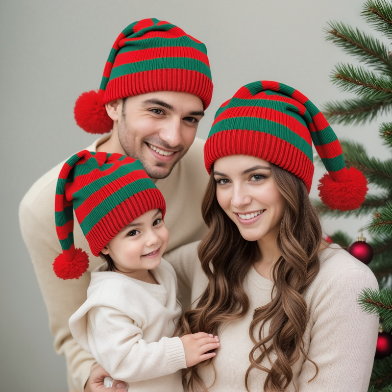 Parent-Child Red Striped Knitted Christmas Hats