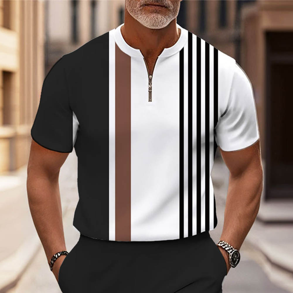 Men's Fashion Casual Round-Neck Geometric Printed Short-Sleeved Two-Piece Set