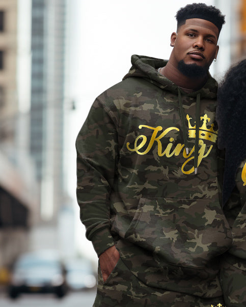 Couple's Big & Tall Casual Retro Queen/King Camouflage Hoodie Set