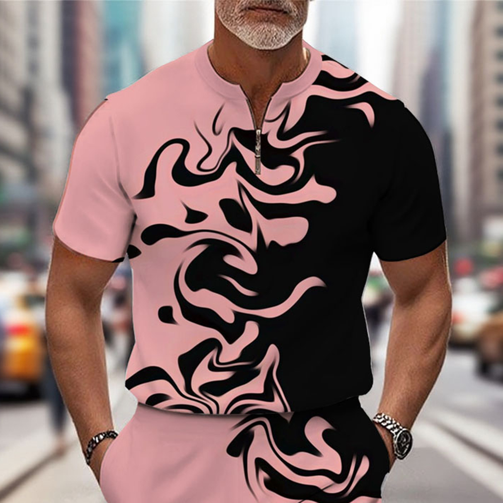 Men's Fashion Casual Round-Neck Geometric Printed Short-Sleeved Two-Piece Set